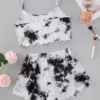 shein مجموعة بيجامة/مجموعة بدلة سبعة نوم بنمط صبغ وتعتيق مع حاشية خس 2