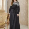 al najma عباءة طويلة أكمام فوانيس بأكتاف معدنية مزخرفة بطباعة هندسية،مزودة بحزام 6