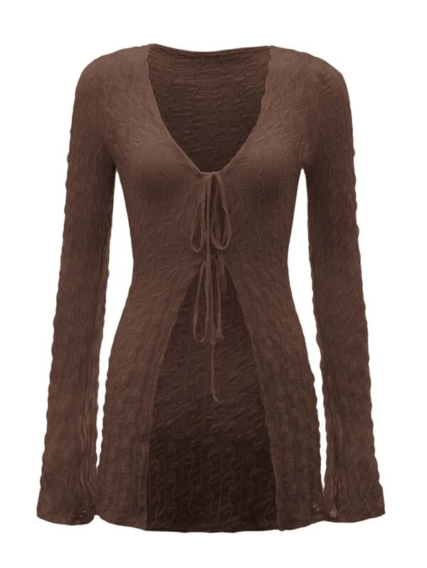 shein icon لباس علوي أكمام جرس ربطة امامية محكم شفاف 2