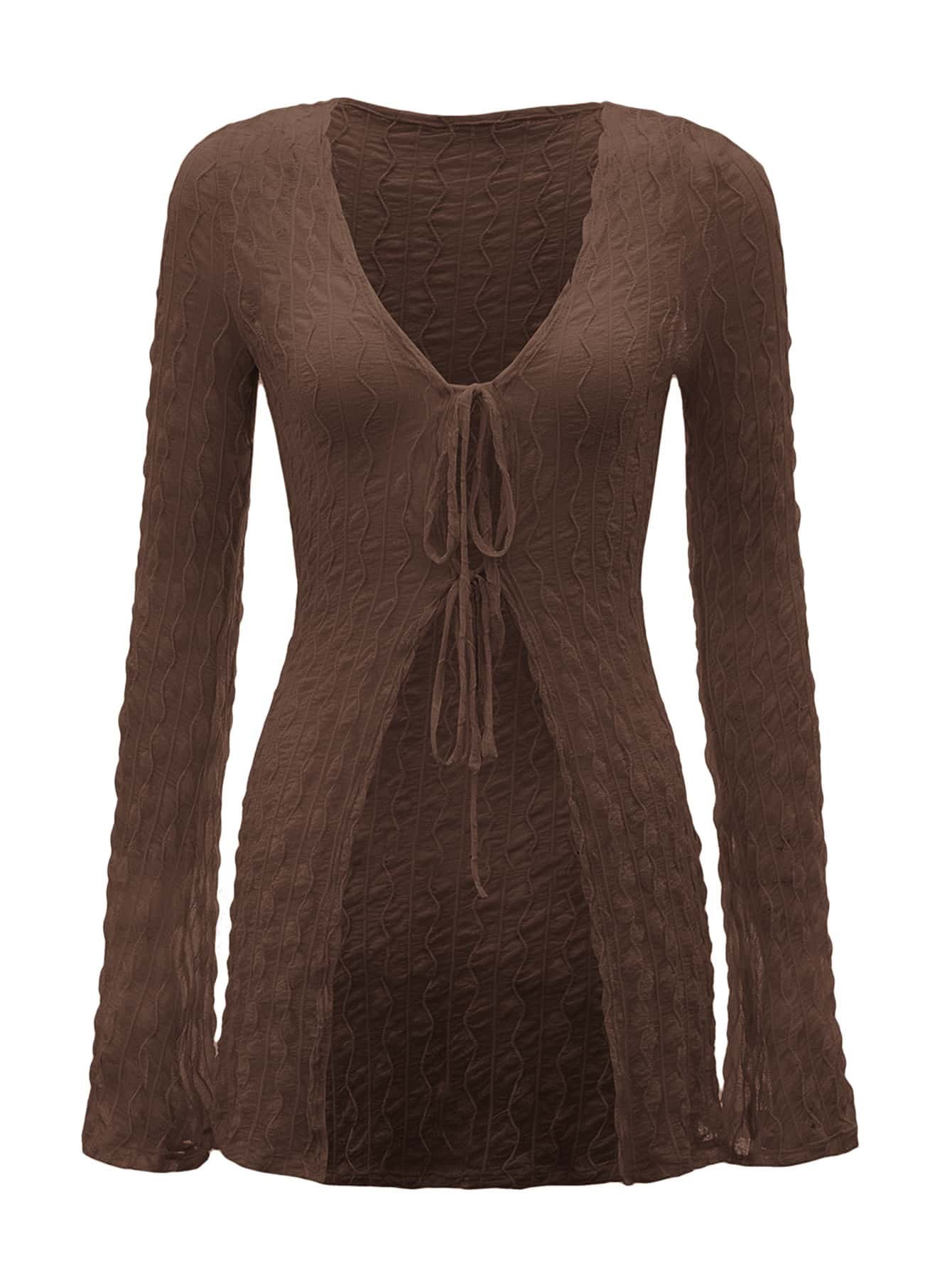 shein icon لباس علوي أكمام جرس ربطة امامية محكم شفاف 2
