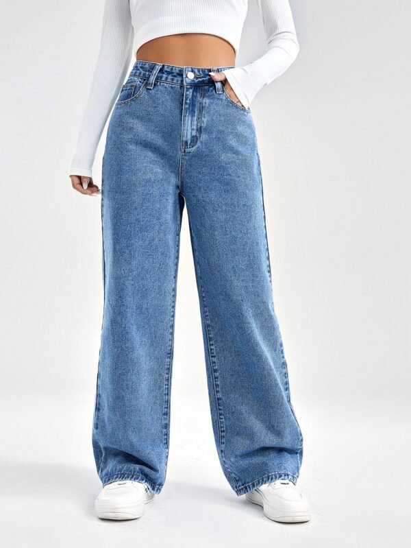 shein ezwear بنطلون جينز بويفريند جيب مائل خصر عالي 4