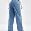 shein ezwear بنطلون جينز بويفريند جيب مائل خصر عالي 8