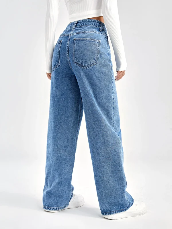 shein ezwear بنطلون جينز بويفريند جيب مائل خصر عالي 8