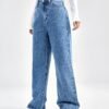 shein ezwear بنطلون جينز بويفريند جيب مائل خصر عالي 9