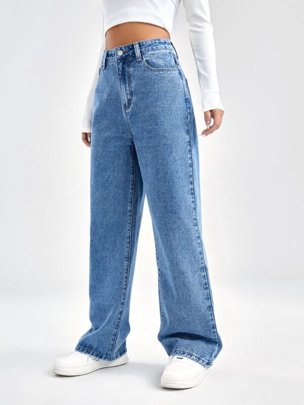 shein ezwear بنطلون جينز بويفريند جيب مائل خصر عالي 9