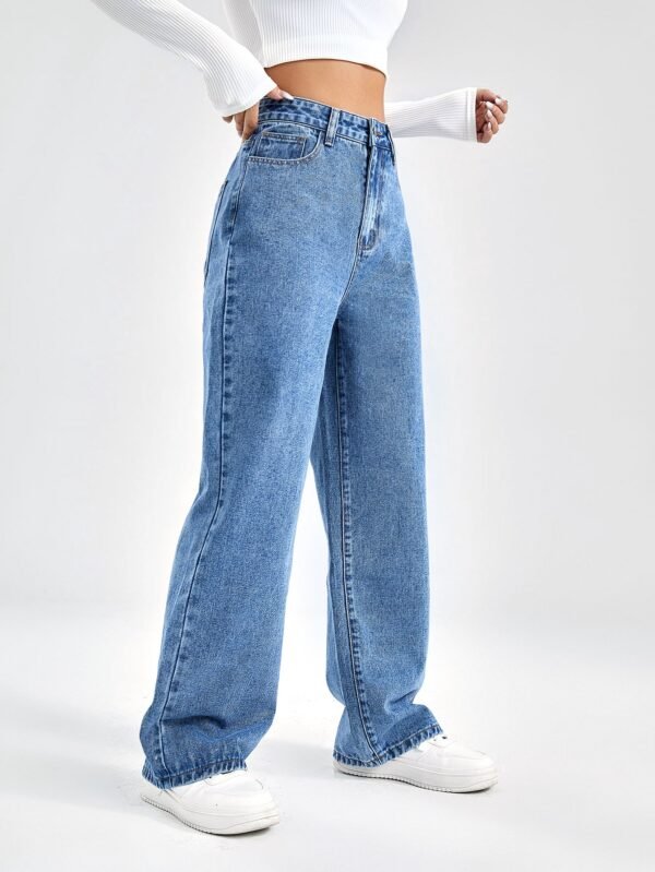 shein ezwear بنطلون جينز بويفريند جيب مائل خصر عالي 11