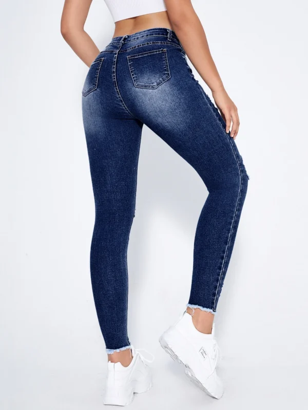 shein essnce بنطلون جينز نحيل خصر عالي ممزق تأثير الشارب 5