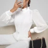 shein privé لباس علوي وقوف الياقة أكمام فانوس 4