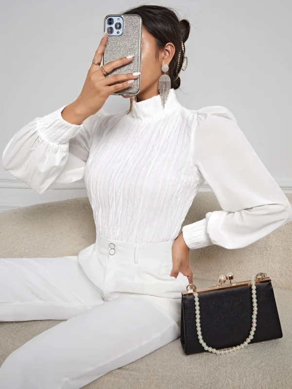 shein privé لباس علوي وقوف الياقة أكمام فانوس 4