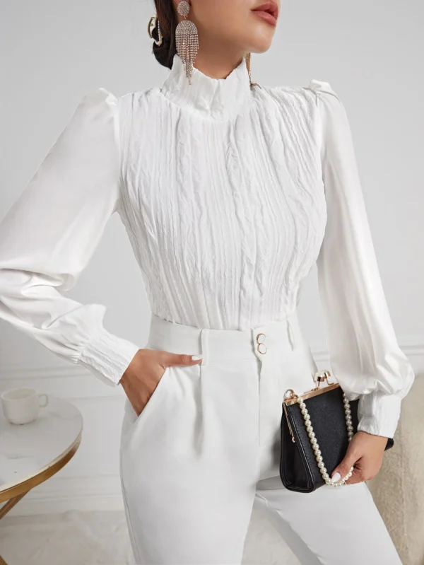 shein privé لباس علوي وقوف الياقة أكمام فانوس 5