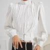 shein privé لباس علوي وقوف الياقة أكمام فانوس 6