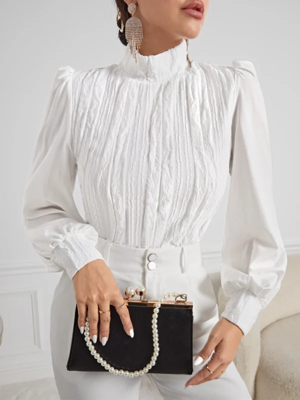 shein privé لباس علوي وقوف الياقة أكمام فانوس 6