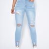 shein essnce بنطلون جينز نحيل خصر عالي ممزق تأثير الشارب 3