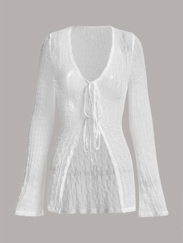 shein icon لباس علوي أكمام جرس ربطة امامية محكم شفاف 1