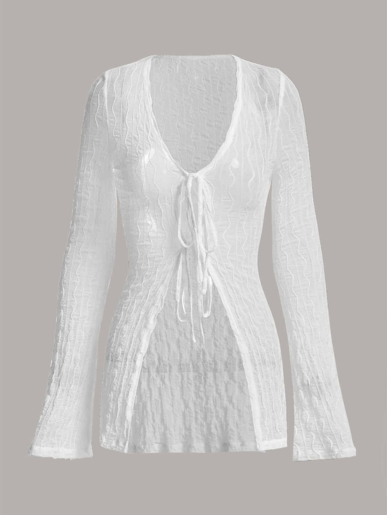 shein icon لباس علوي أكمام جرس ربطة امامية محكم شفاف 1
