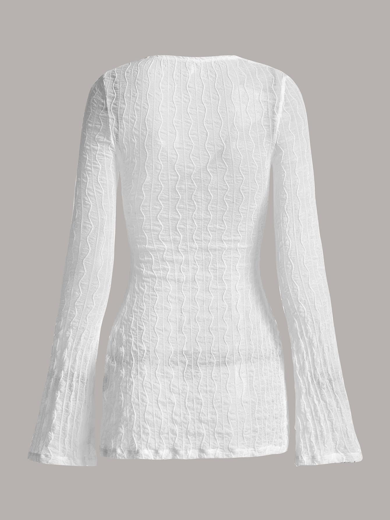 shein icon لباس علوي أكمام جرس ربطة امامية محكم شفاف 4