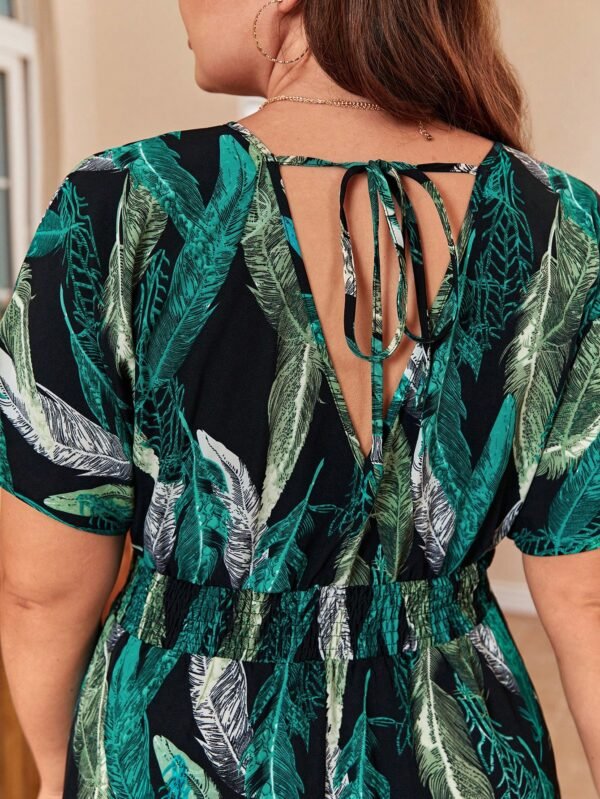 shein frenchy فستان بوهيمي صيفي طباعة استوائية مع أكمام خفافيش وربطة خلفية 4