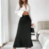 shein essnce تنورة طويلة ذات خصر عالي مطاطي للنساء 3