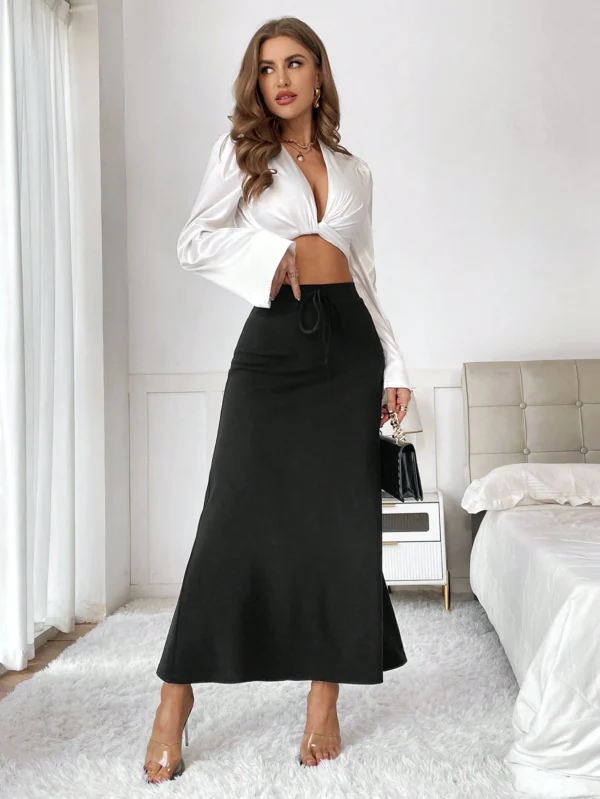 shein essnce تنورة طويلة ذات خصر عالي مطاطي للنساء 3