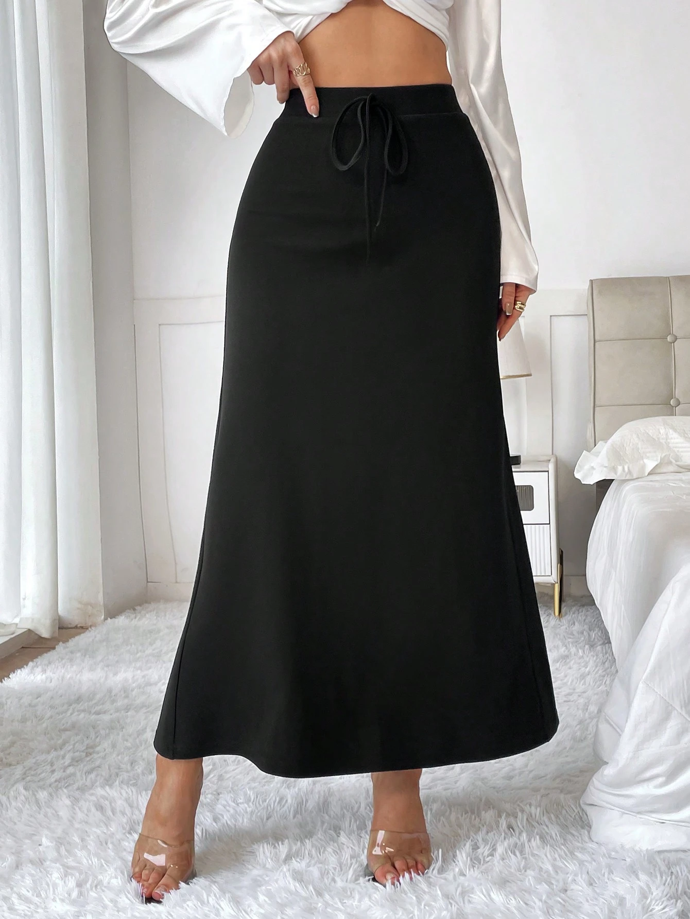 shein essnce تنورة طويلة ذات خصر عالي مطاطي للنساء 4
