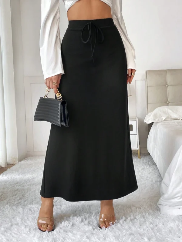 shein essnce تنورة طويلة ذات خصر عالي مطاطي للنساء 5