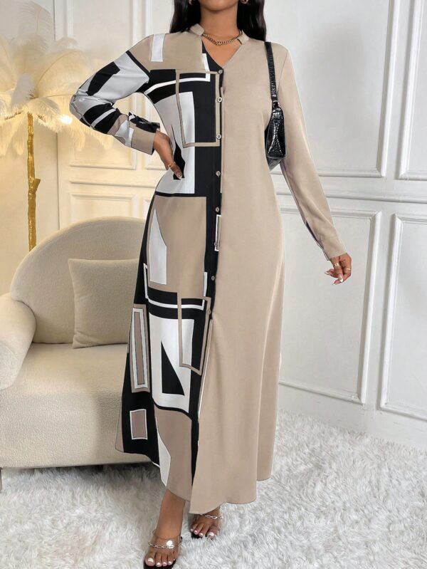 shein lune فستان قميص ماكسي مطبوع بطبعة هندسية للنساء 3