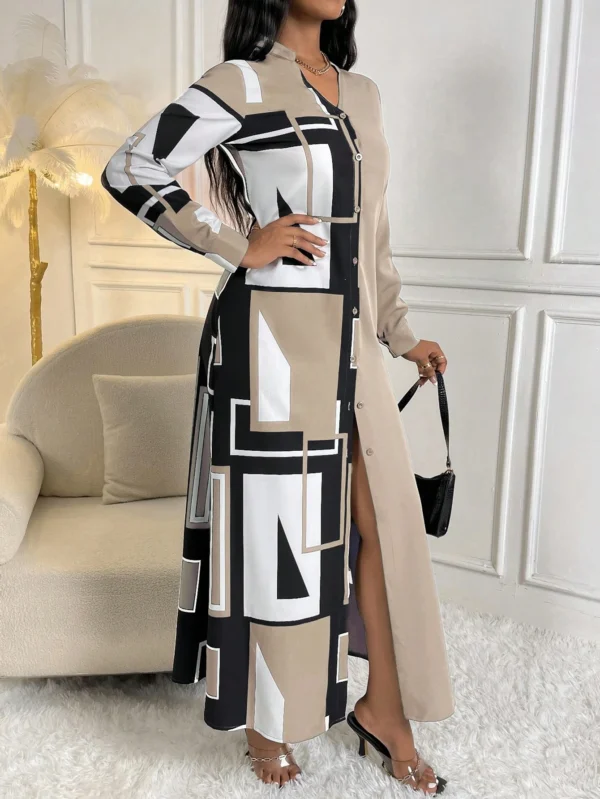 shein lune فستان قميص ماكسي مطبوع بطبعة هندسية للنساء 7