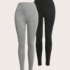shein ezwear 2 قطعة سروال ضيق بخصر مطاطي بلون أحادي 2