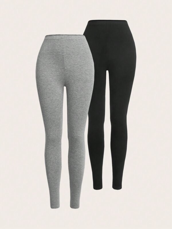 shein ezwear 2 قطعة سروال ضيق بخصر مطاطي بلون أحادي 2