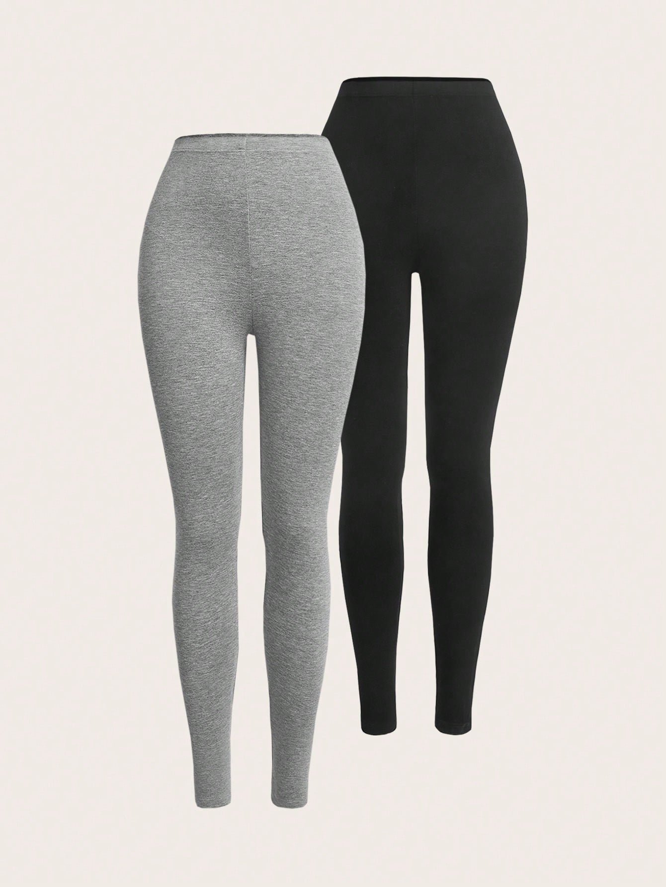 shein ezwear 2 قطعة سروال ضيق بخصر مطاطي بلون أحادي 2