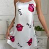 shein ثوب نوم ساتان مطبوع عليه حرف الأبجدية والشفاه للنساء، فستان نوم حريري، فستان نوم جميل للنوم 5