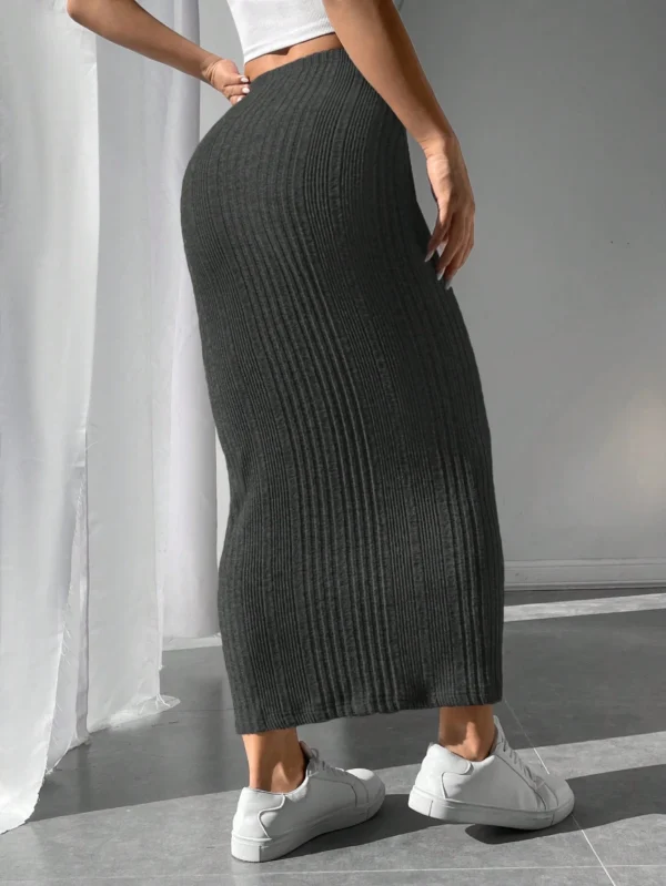 shein petite تنورة نسائية متماسكة عالية الخصر بلون خالص 3