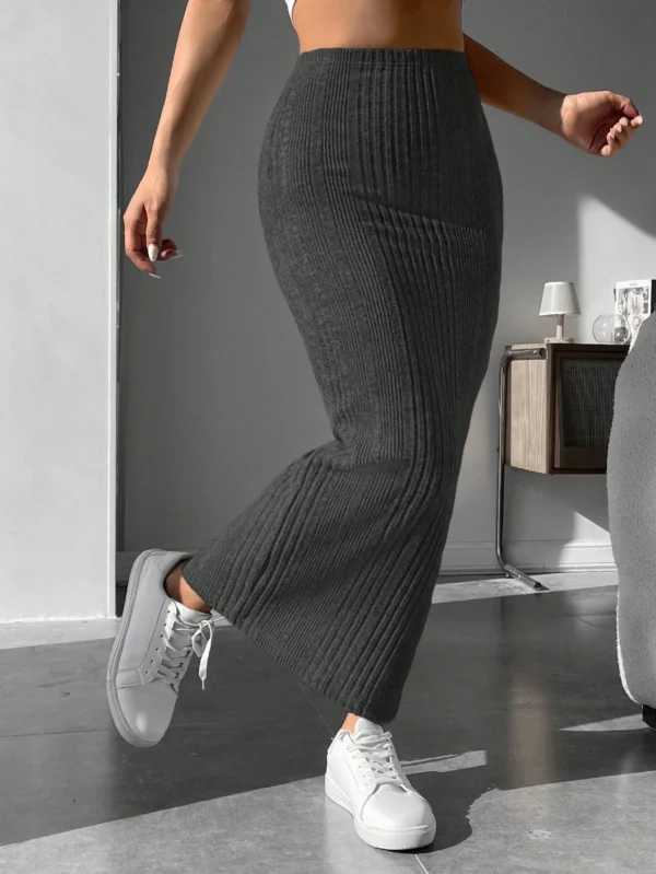 shein petite تنورة نسائية متماسكة عالية الخصر بلون خالص 4