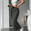 shein petite تنورة نسائية متماسكة عالية الخصر بلون خالص 5