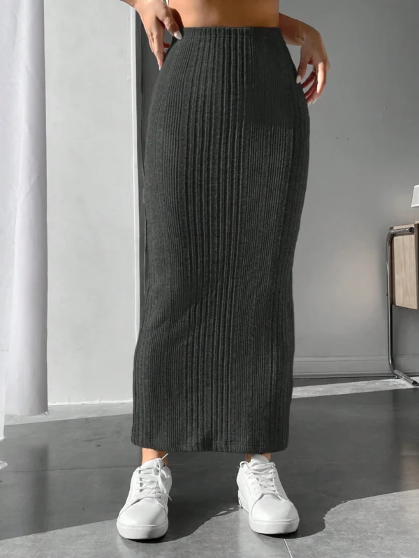 shein petite تنورة نسائية متماسكة عالية الخصر بلون خالص 6