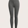 shein ezwear 2 قطعة سروال ضيق بخصر مطاطي بلون أحادي 9