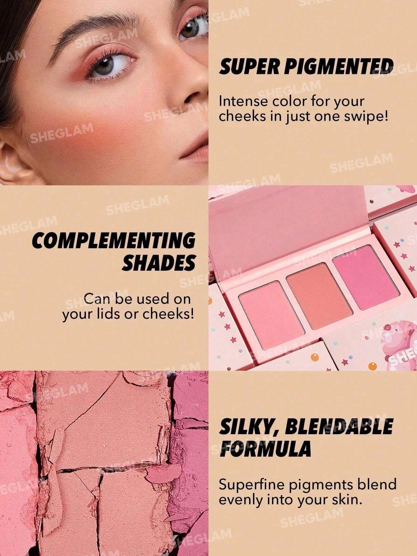 sheglam أحمر خدود sweet cheeks trio enamored 3 clolor powder blush palette يدوم طويلاً وذو صبغة عالية وخدود مطفية خالية من المسام وأحمر خدود يدوم طوال اليوم pink rosa blush حمره بلشر علامة تجارية جمال مكياج ميكب مستحضرات تجميل للنساء الفتيات مثالي لفصل ال 7