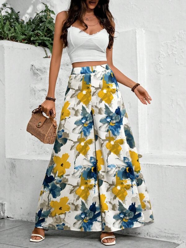shein holidaya سراويل نسائية بقصة ذات ساق واسعة مطبوعة بزهور، ملابس رمضان shein holidaya سراويل نسائية بقصة ذات ساق واسعة مطبوعة بزهور، ملابس رمضان