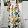 shein holidaya سراويل نسائية بقصة ذات ساق واسعة مطبوعة بزهور، ملابس رمضان 4