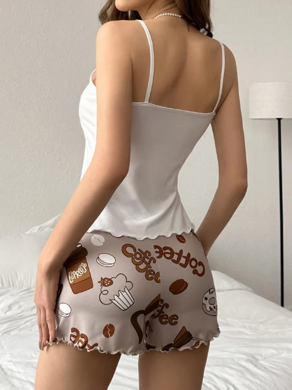 shein مجموعة بيجاما نسائية مطبوعة برسوم متحركة مع زخرفة الربطة 2