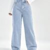 shein ezwear بنطلون جينز بويفريند جيب مائل خصر عالي 6