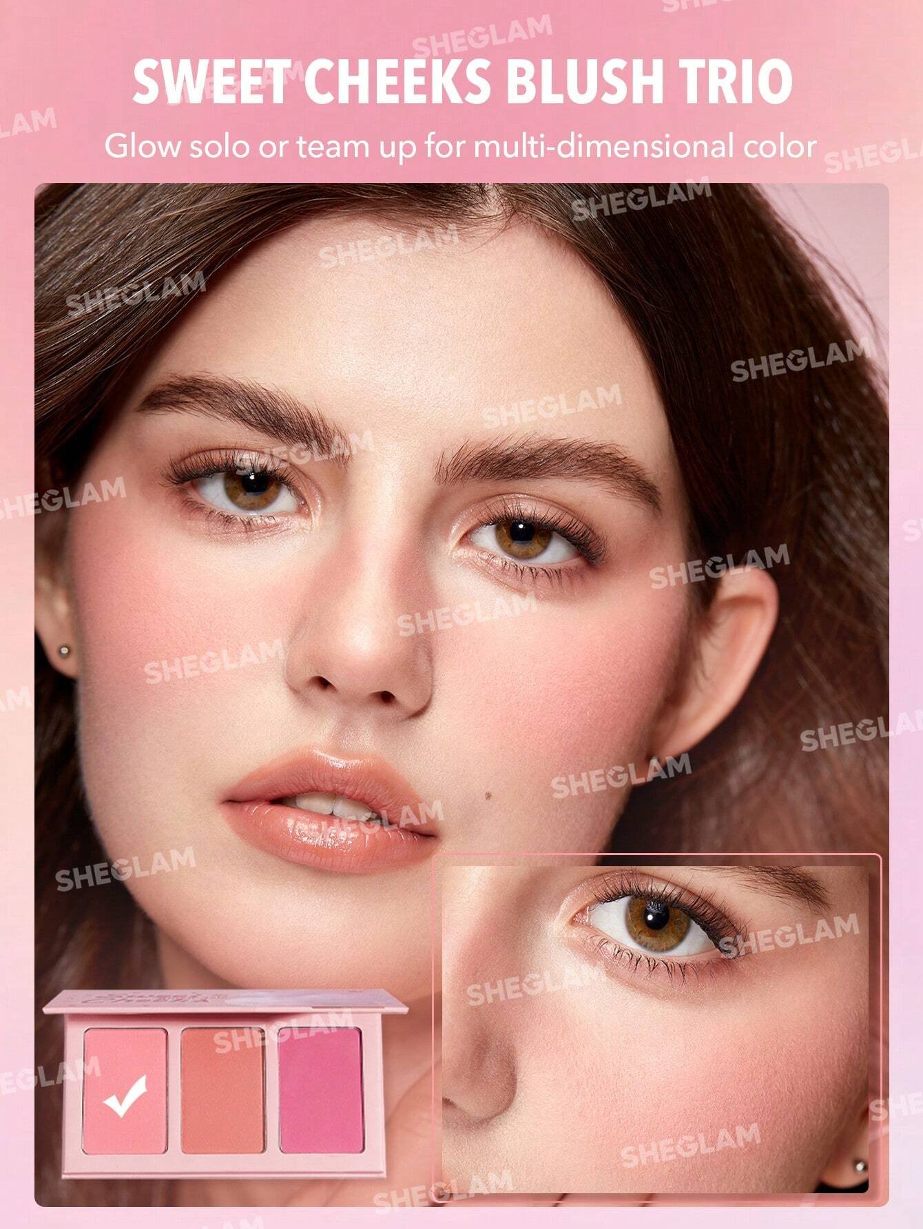 sheglam أحمر خدود sweet cheeks trio enamored 3 clolor powder blush palette يدوم طويلاً وذو صبغة عالية وخدود مطفية خالية من المسام وأحمر خدود يدوم طوال اليوم pink rosa blush حمره بلشر علامة تجارية جمال مكياج ميكب مستحضرات تجميل للنساء الفتيات مثالي لفصل ال 4