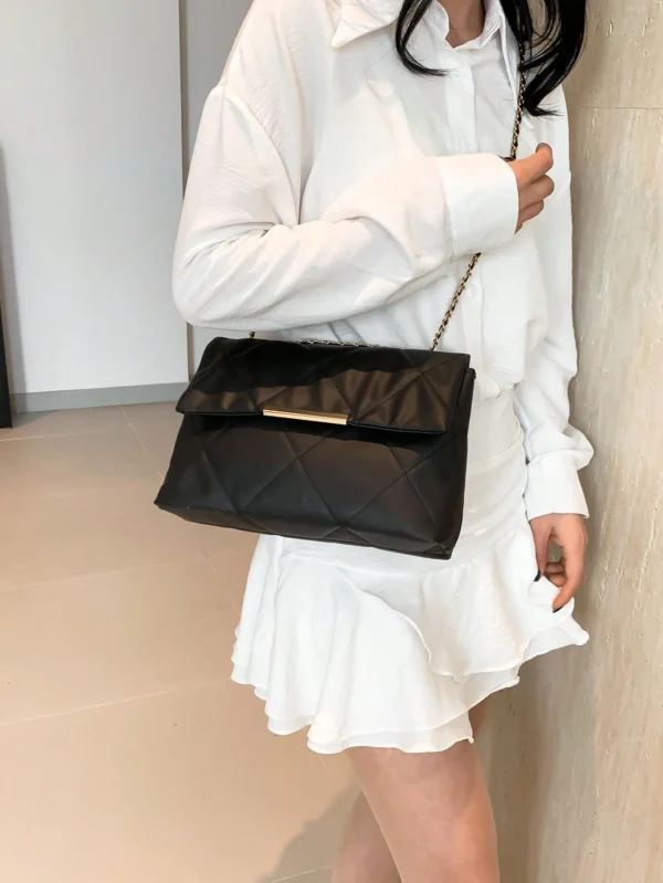 حقيبة سلسلة مطرزة بشكل المعين، حقيبة يد بسيطة، حقيبة كتف عادية، حقيبة كروس بودي أنيقة، حقيبة سلسلة مزدوجة مشبك مزدوج، حقيبة شرابةرمضان 15