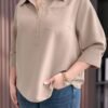 emery rose قميص كاجوال سهل فضفاض مع أزرار وأكمام 3/4 لسيدات بحجم كبير 2