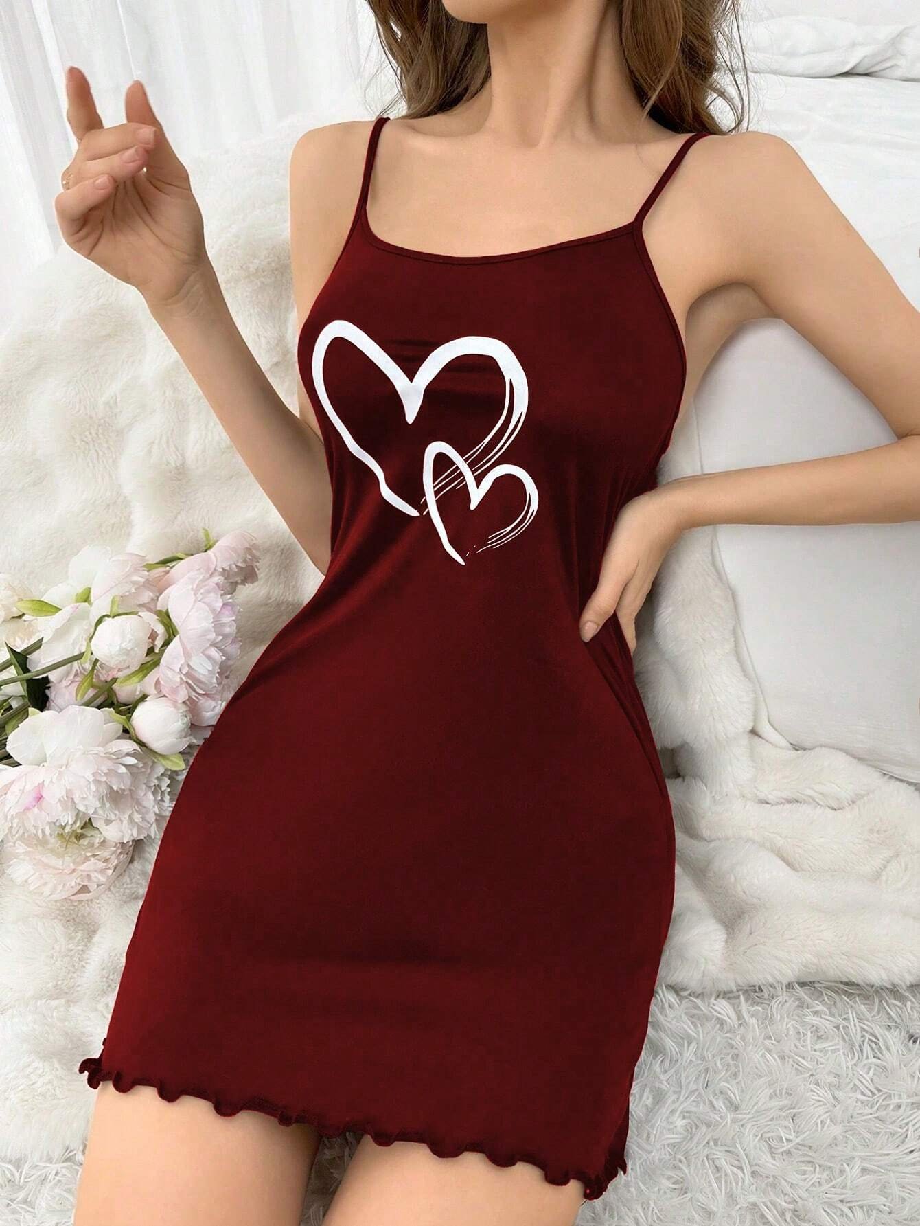 shein فستان النوم البسيط بطبعة القلب للنساء 4
