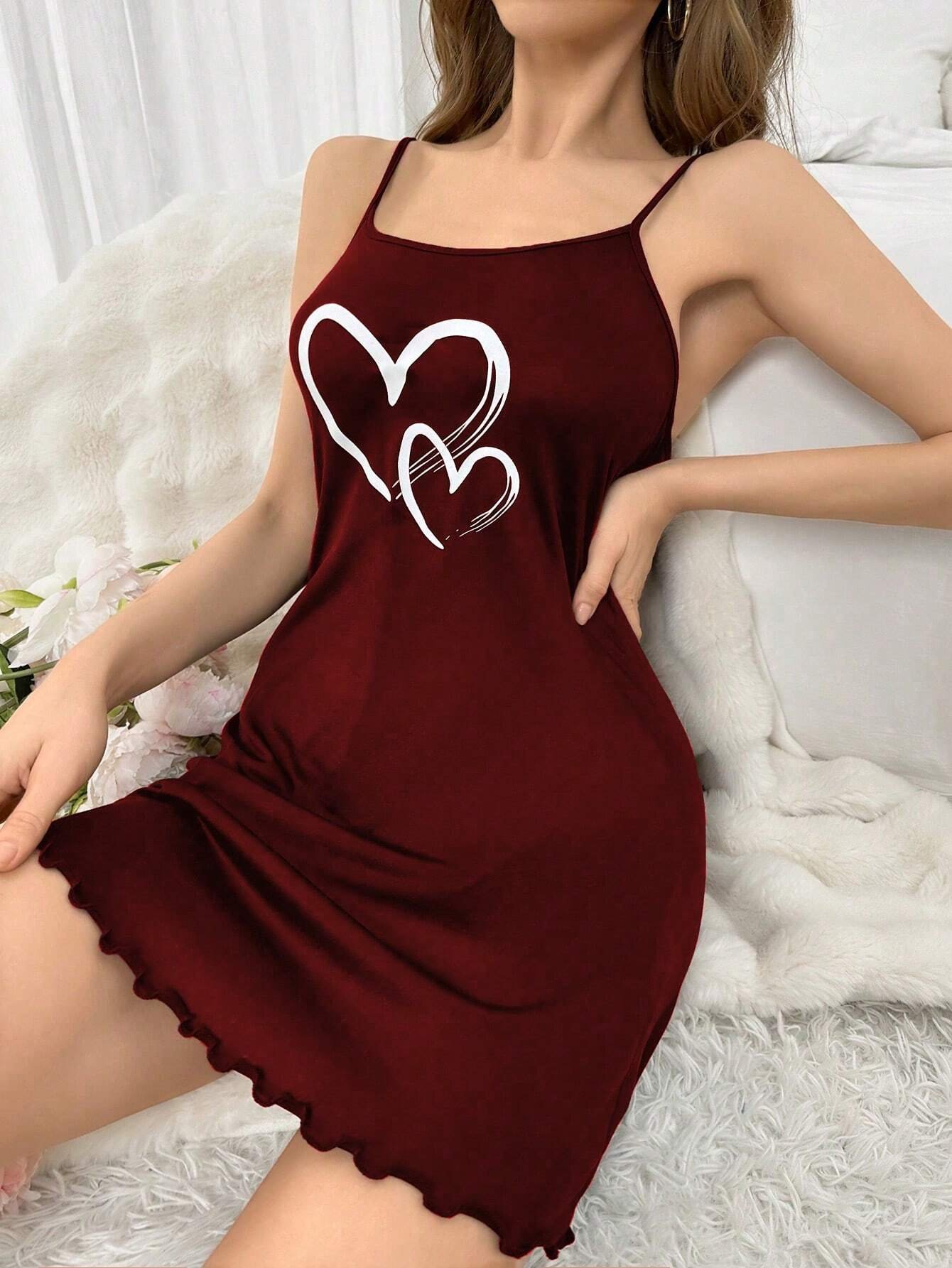 shein فستان النوم البسيط بطبعة القلب للنساء 6