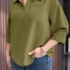 emery rose قميص كاجوال سهل فضفاض مع أزرار وأكمام 3/4 لسيدات بحجم كبير emery rose قميص كاجوال سهل فضفاض مع أزرار وأكمام 3/4 لسيدات بحجم كبير
