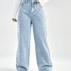 shein ezwear بنطلون جينز بويفريند جيب مائل خصر عالي 5