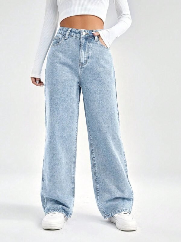 shein ezwear بنطلون جينز بويفريند جيب مائل خصر عالي 5