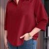 emery rose قميص كاجوال سهل فضفاض مع أزرار وأكمام 3/4 لسيدات بحجم كبير 3